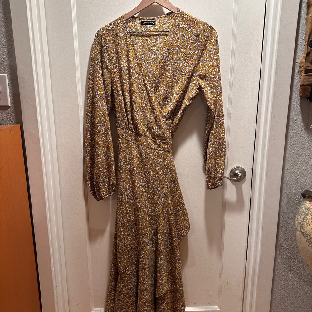 Floral Wrap Dress in Yellow by Pretty Garden